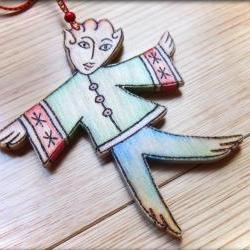 Wood Elf - pyrographed hanging decoration - Christmas