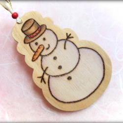 Wood Snowman - pyrographed with Love